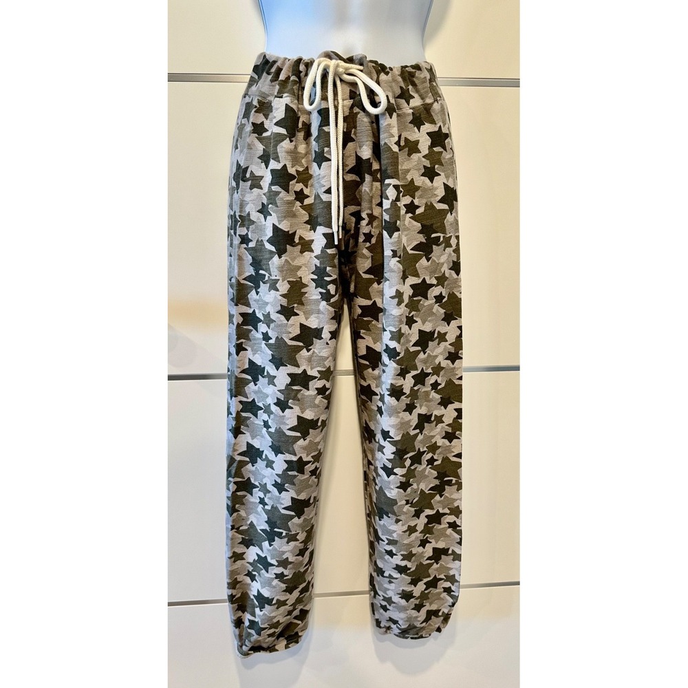 MONROW Womens M Black Gray Camo Star Print Drawstring Jogger Pants USA NWOT $168